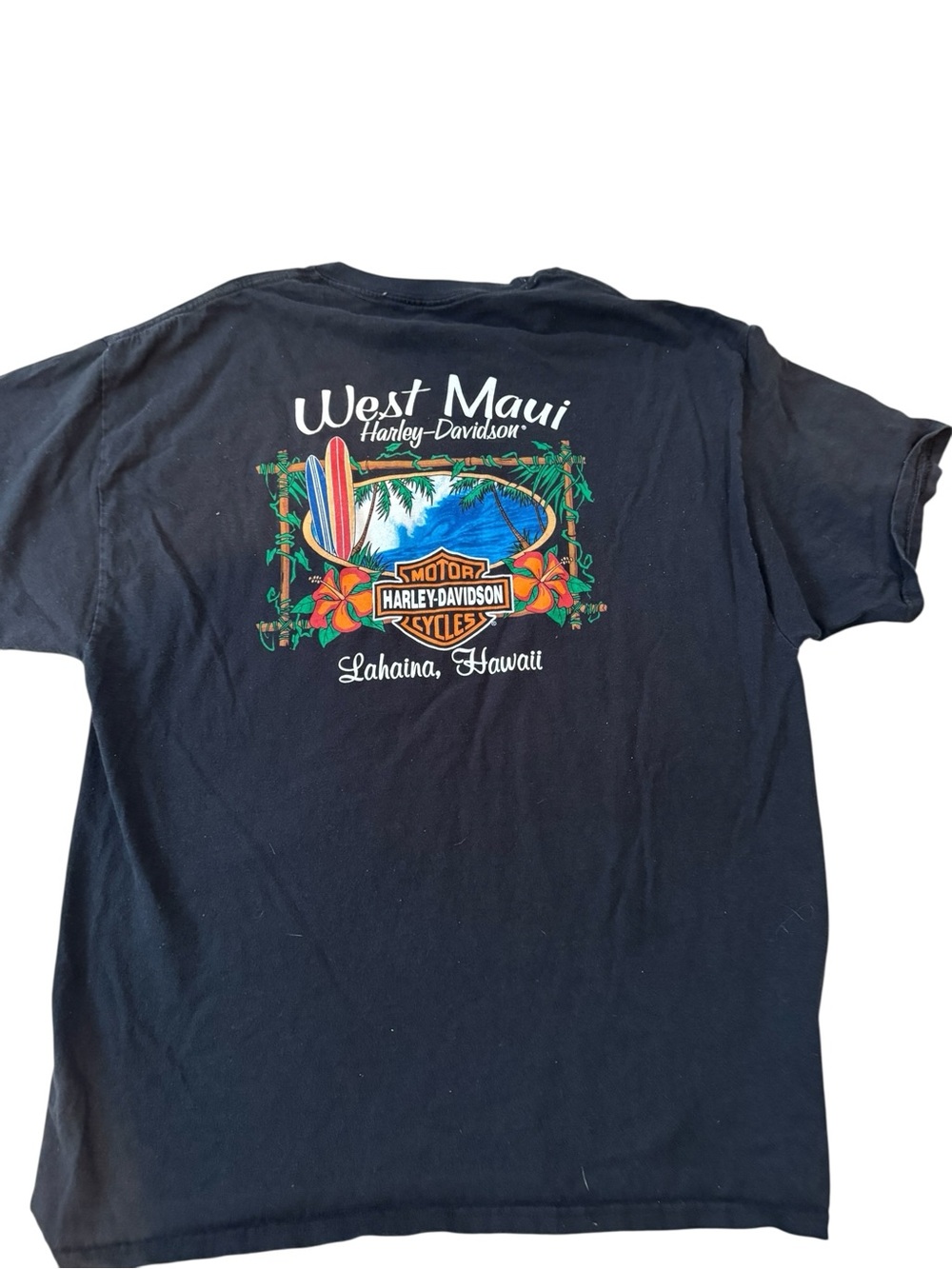 Harley-Davidson Black Tee with Tropical Surf Graphic